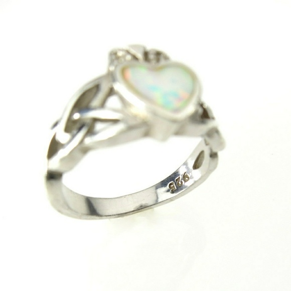 Opal Claddagh Ring in Sterling Silver Size 6 - Picture 3 of 3